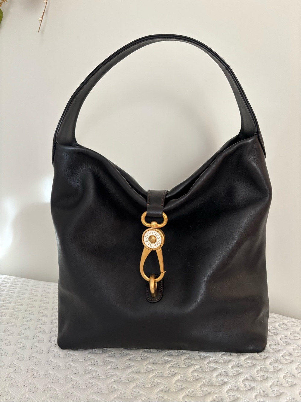 Dooney & Bourke Black Leather Hobo with Gold Tone Hardware